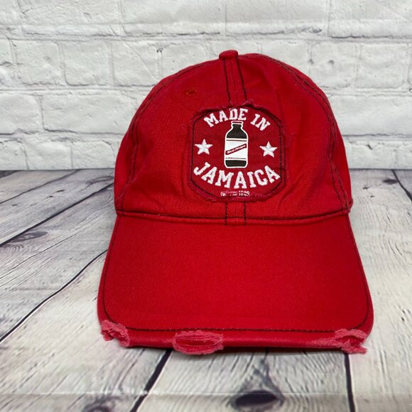 Distressed Dad Hat Cap Red Stripes Maid in Jamaica Since 1928 Patch Jamaican - Picture 5 of 9